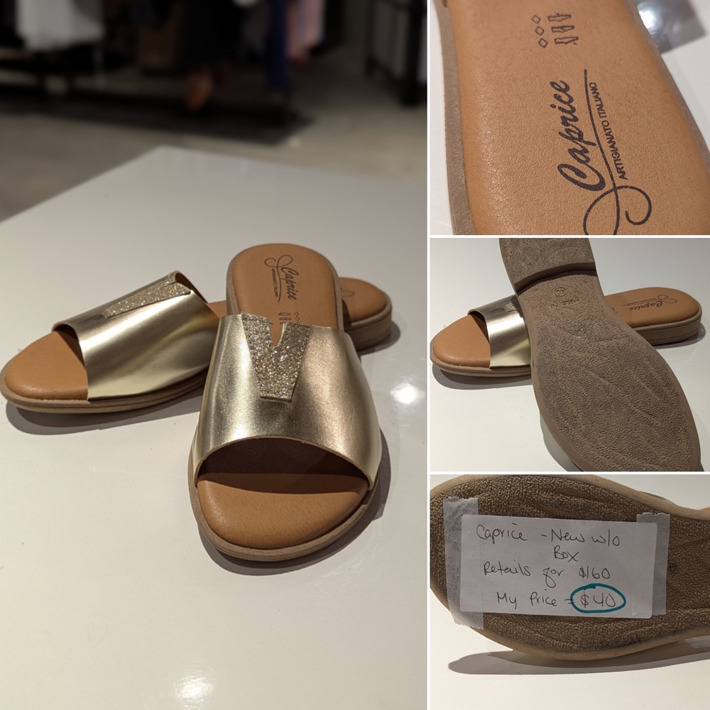 Gold and Brown Mules with Metallic Finish